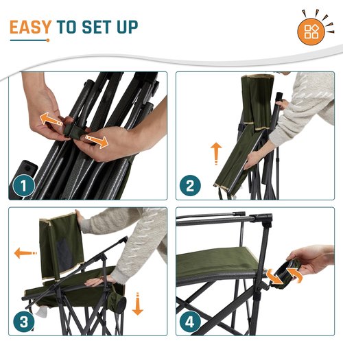 Oversized Folding Camping Chairs for Adults Heavy Duty Camp Chair Support 400 LBS Steel Frame Metal Arm Lawn Chairs with Swivel Cup Holder & Hollow Backrest Extra Large Outdoor Chairs Green