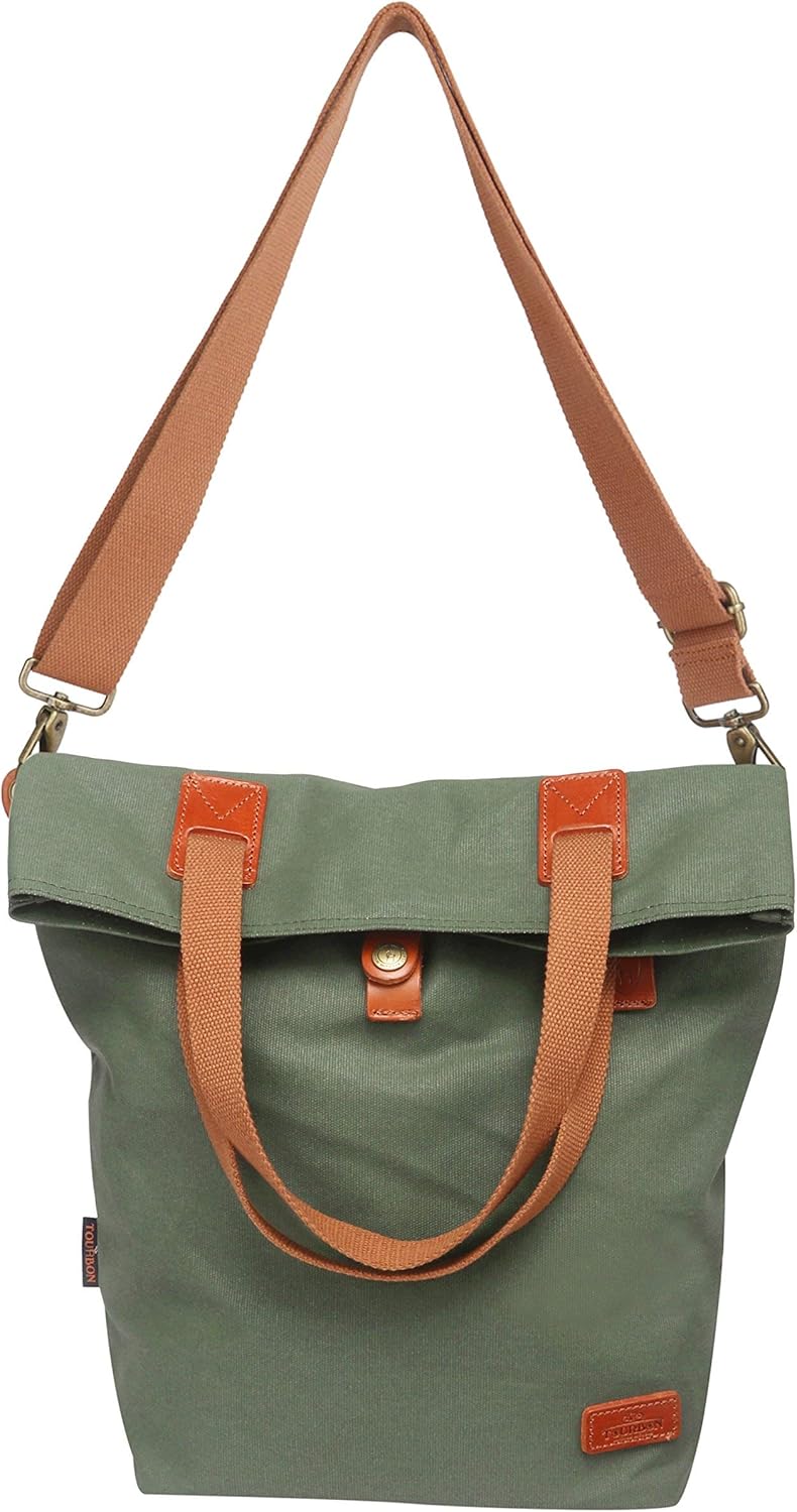 TOURBON Canvas Clip-On Quick-Release Bike Panniers Women's Shoulder Tote Bag