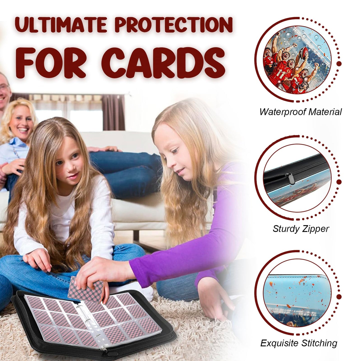 Football Card Binder 900 Pocket, HYMENEX Trading Card Binder 9 Pockets with 50 Removable Sleeves Baseball Card Binder Sports Card Binder with Zipper for Football Card Trading Card Standard Size Card