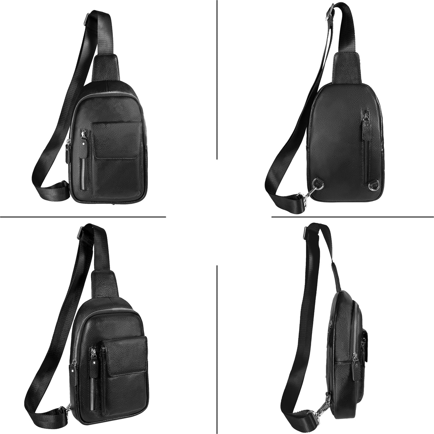 JMW Sling Bag for Men and Women Genuine Leather Crossbody Fanny Packs Chest Bag Backpack Daypack Black