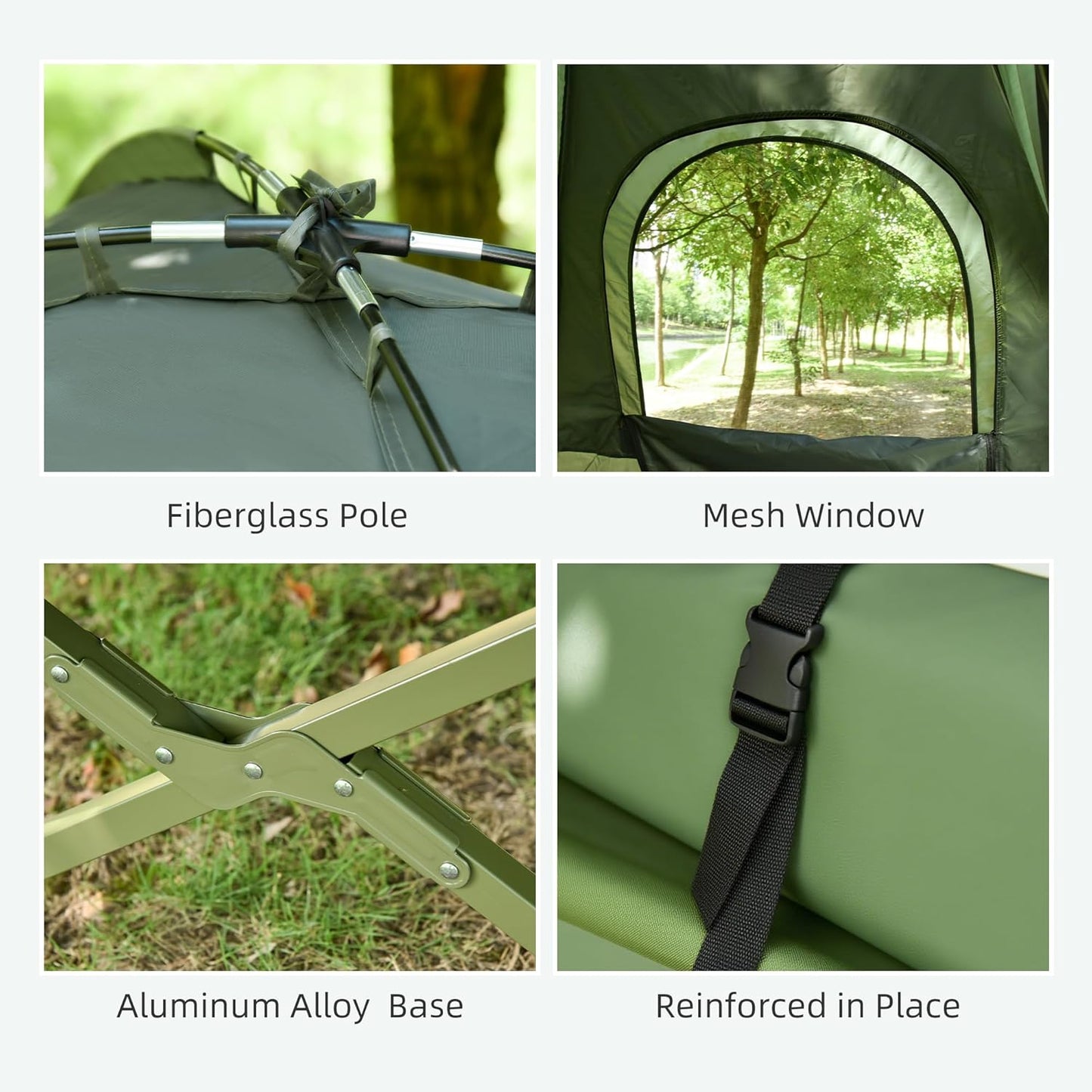 Outsunny Camping Tent Cot, 4-in-1 Folding Tent Cot Combo with Mattress, Pillow, Sleeping Bag, Roller Carrying Bag, Off Ground Travel Camp Cot for Hiking, Backpacking, Picnic