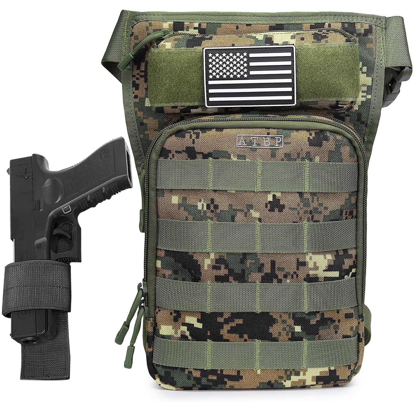 ATBP Motorcycle Tactical Drop Leg Thigh Bag with Holster Handgun Firearm Pistol Bag for Men Hunting Shooting Range Additional 3 Magazine Storage Slots