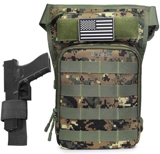 ATBP Motorcycle Tactical Drop Leg Thigh Bag with Holster Handgun Firearm Pistol Bag for Men Hunting Shooting Range Additional 3 Magazine Storage Slots