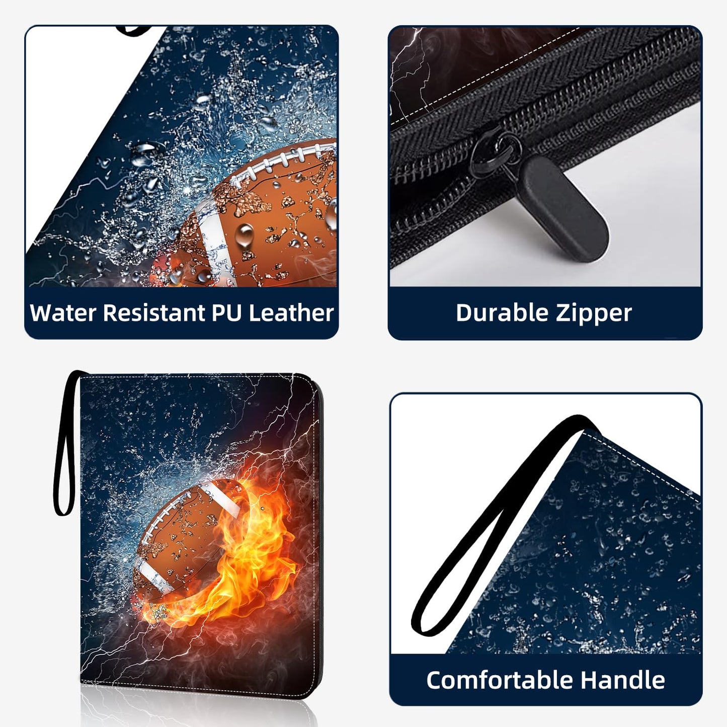 HESPLUS Football Card Binder Compatible with Football Card, Baseball Card, Trading Card, MTG and Other TCG, Fits 900 Cards with 50 Removable Pages, Card Holder Collector for Standard Size Card