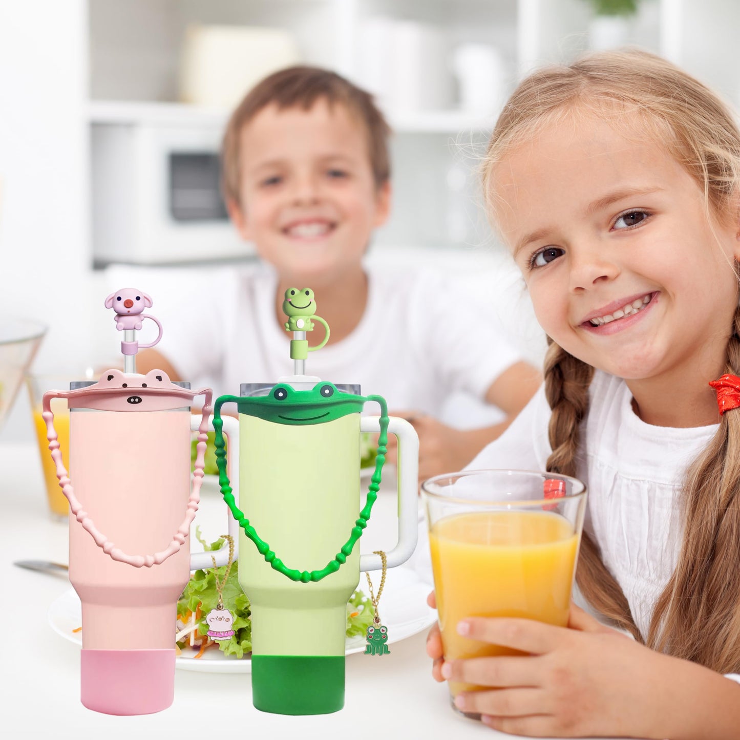 4Pcs Cup Accessories Set for Stanley Cup 30oz & 40oz Tumbler with Handle, Including Silicone Water Bottle Handle Strap, Cute Animal Straw Toppers Cap, Bottom Boot, Cute Stanley Charms (Grey-Koala)