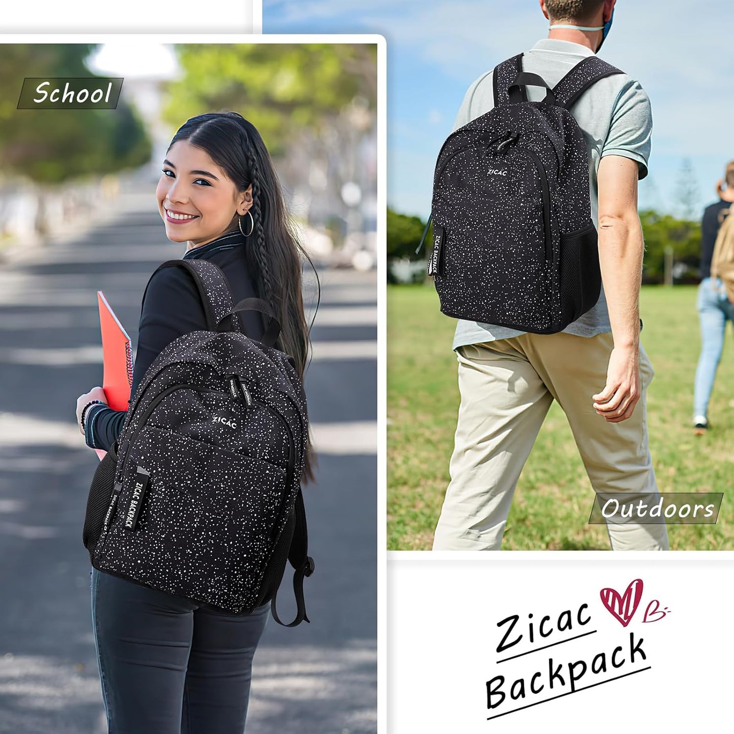 Zicac Canvas Backpack, Classic Basic Daypack, Lightweight Casual Travel Daypack Satchel Backpack Unisex