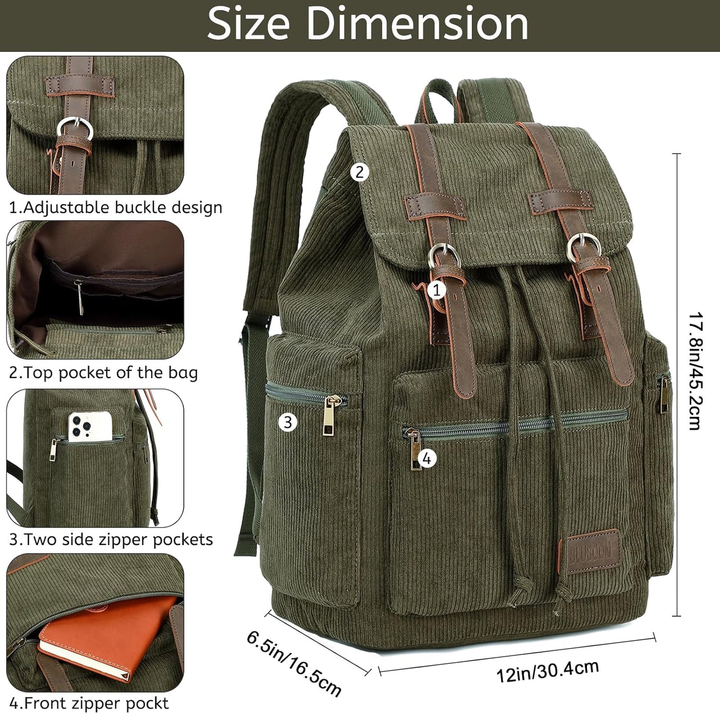 Vintage Leather Trim Backpack for Men & Women | Casual Travel Rucksack for Laptops