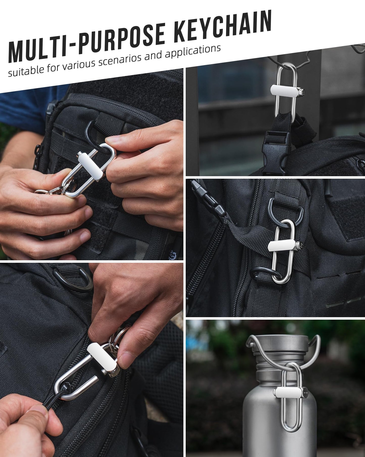 FEGVE Locking Carabiner Clip Heavy Duty, Durable Anti-Loss Keychain Holder Carabiner for Keys Water Bottle Backpack