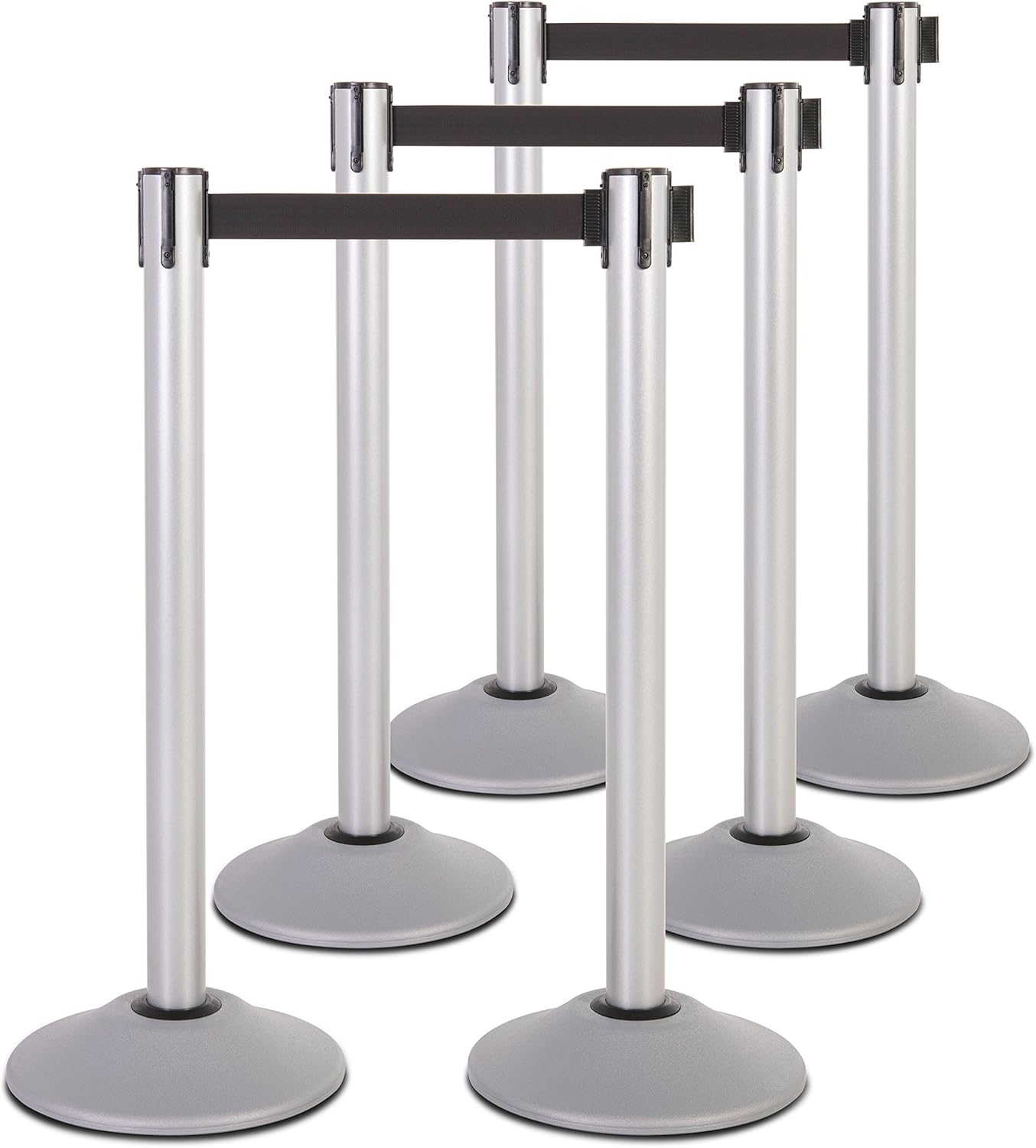 Premium Silver Steel Stanchion with 7.5-Foot Retractable Belt for Crowd Control