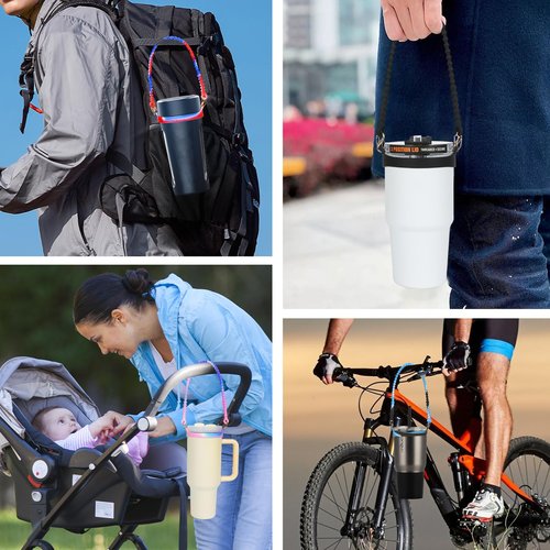 Wellmora Water Bottle Handle,Soft Durable Silicone Water Bottle Sling, Carrier, Holder with Strap for 8-40oz Bottles - Compatible with Stanley Cup Accessories-Blue Black