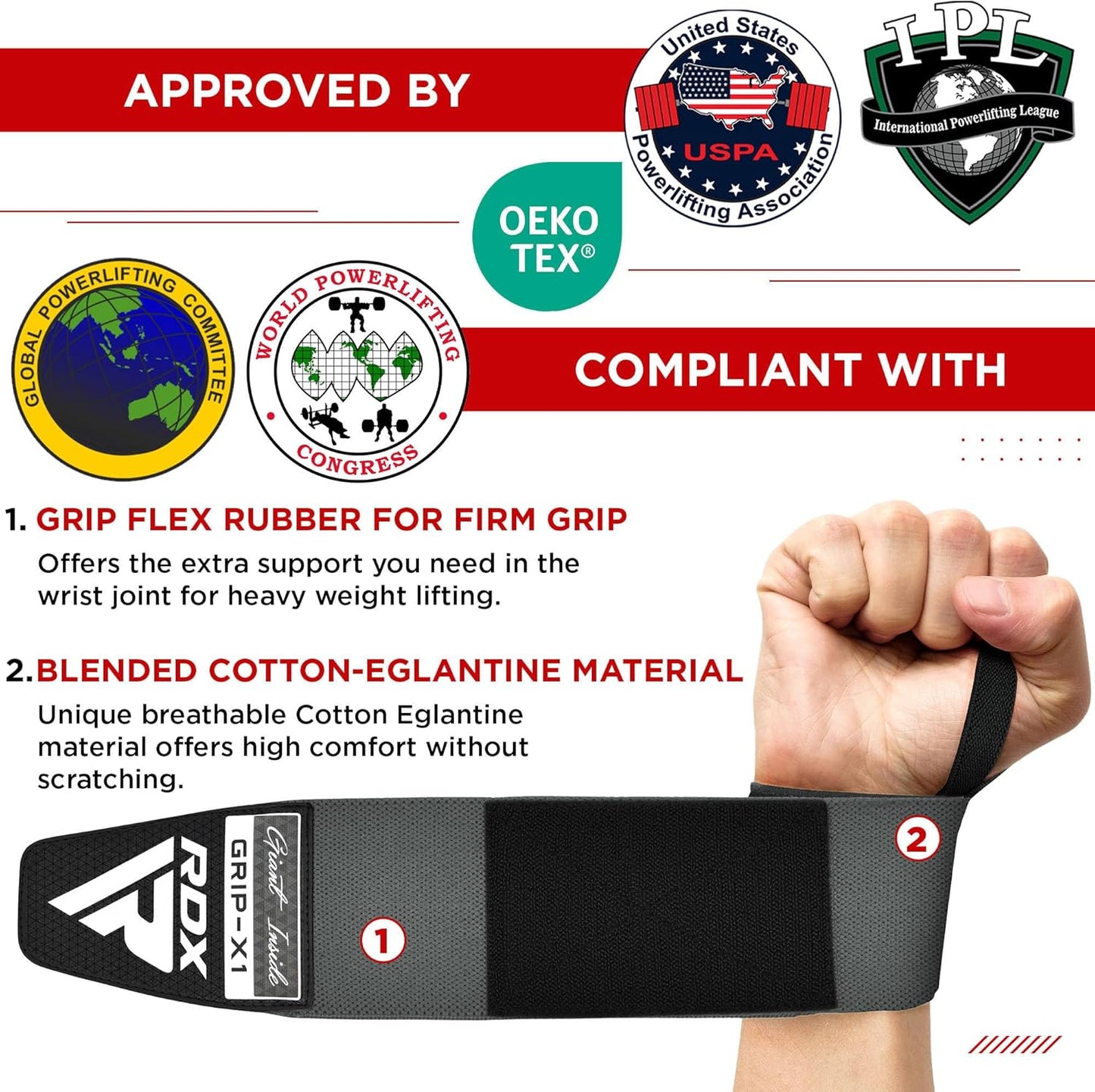 RDX Wrist Wraps for Weightlifting (Pair), IPL USPA Approved, Elasticated 18” Cotton Straps Support with Thumb Loop, Gym Wrap for Weight Lifting Powerlifting Competition Strength Training Bodybuilding