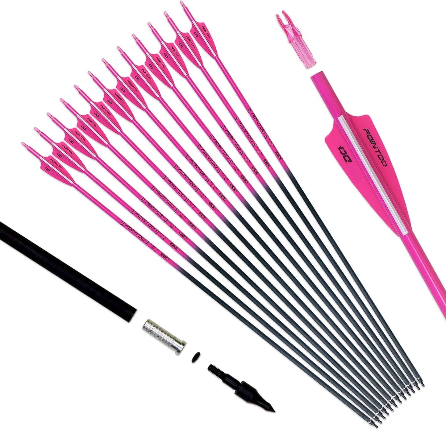 30inch Carbon Arrow Fluorescence Color Targeting and Practice and Hunting Arrows for Compound Bow and Recurve Bow with Removable Tips(Pack of 12)