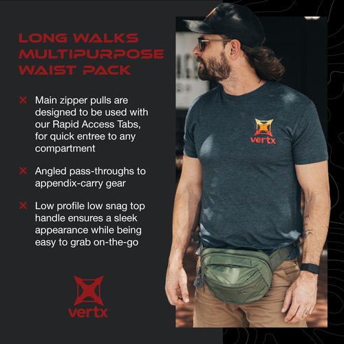Vertx Long Walks MP 2L Tactical Waist Fanny Pack Concealed Carry Gear Bag for Travel, CCW, EDC, Work, Hiking, Outdoor, It's Almost Black