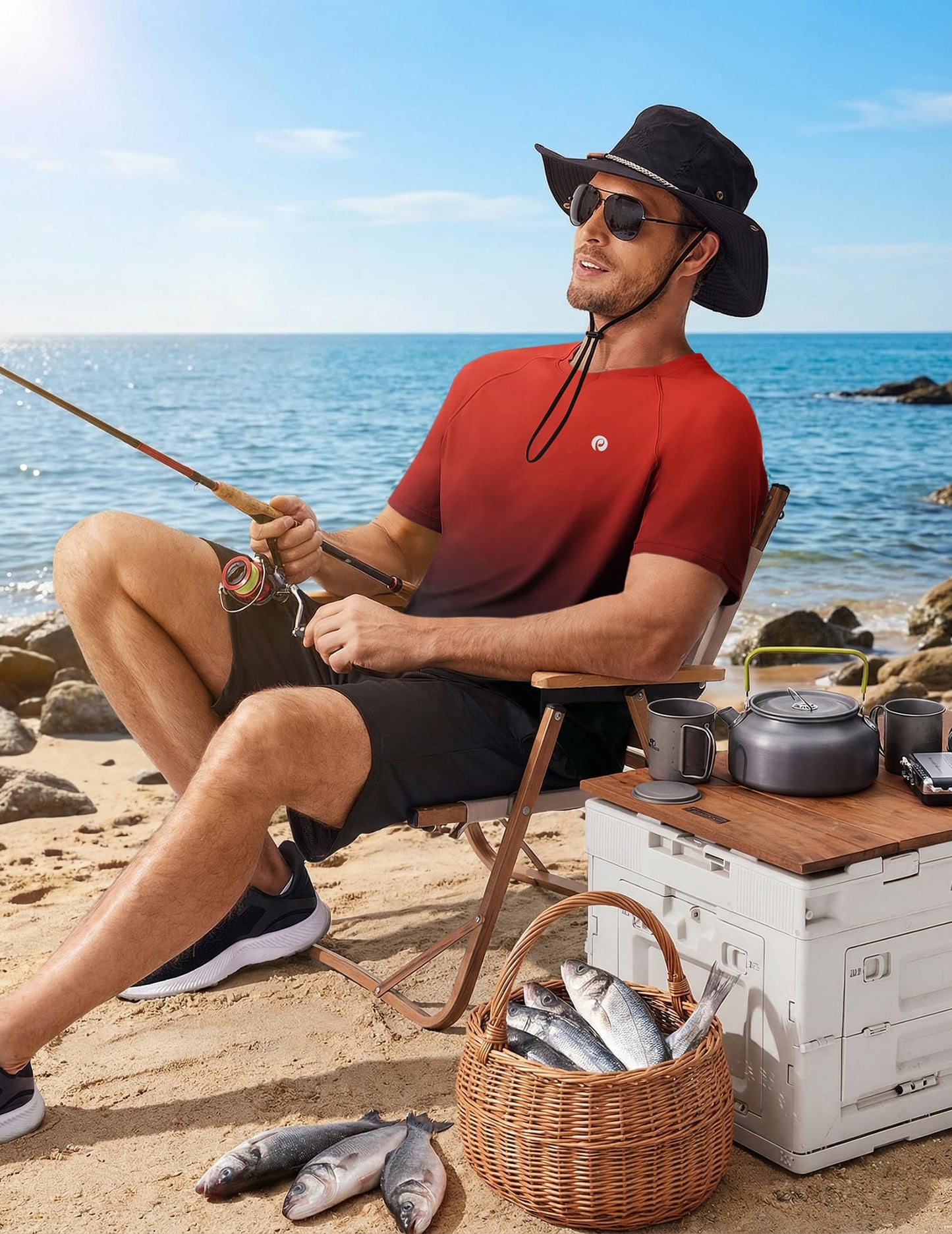 PINSPARK Mens Workout Shirts UPF 50+ Sun Protection Shirts Swim SPF UV Quick Dry Short Sleeve T-Shirts for Athletic Fishing Rash Guard L