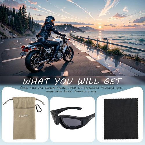 SOL PRO Motorcycle Riding Glasses, Polarized Lens 100% UVB/UVB, Super Light, For Outdoor Activity Sports