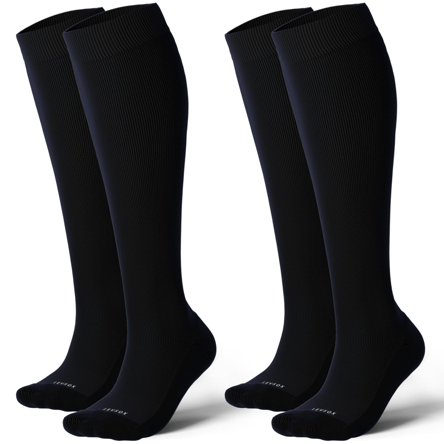LEVSOX Extra Thick Cotton Compression Socks for Women&Men 20-30 mmHg Knee High Graduated Support Sock for Nurses, Pregnant Women, Travel and Flight, 2 Pairs, Black
