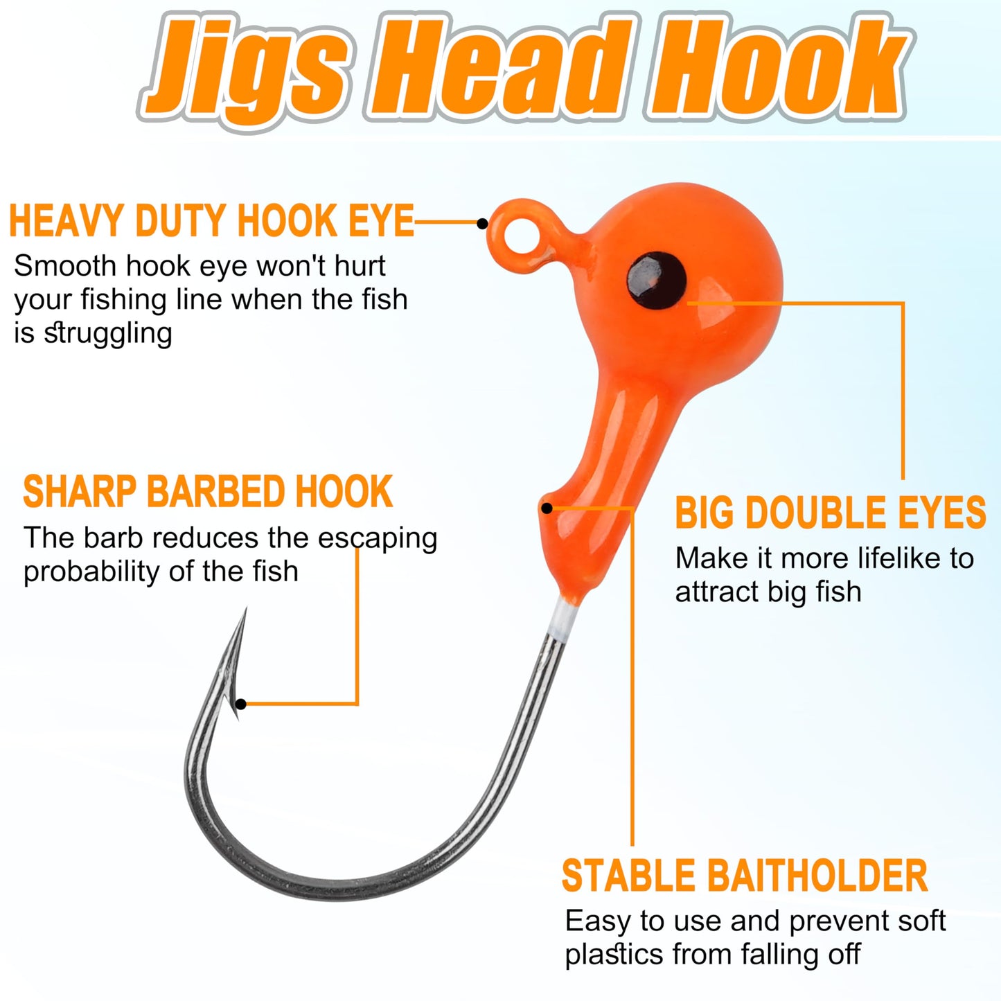 Fishing Hooks Jig Heads Crappie Jig Lure Hook Kit Fishing Lures Jig Head Bait Assorted 1/4oz 40pcs