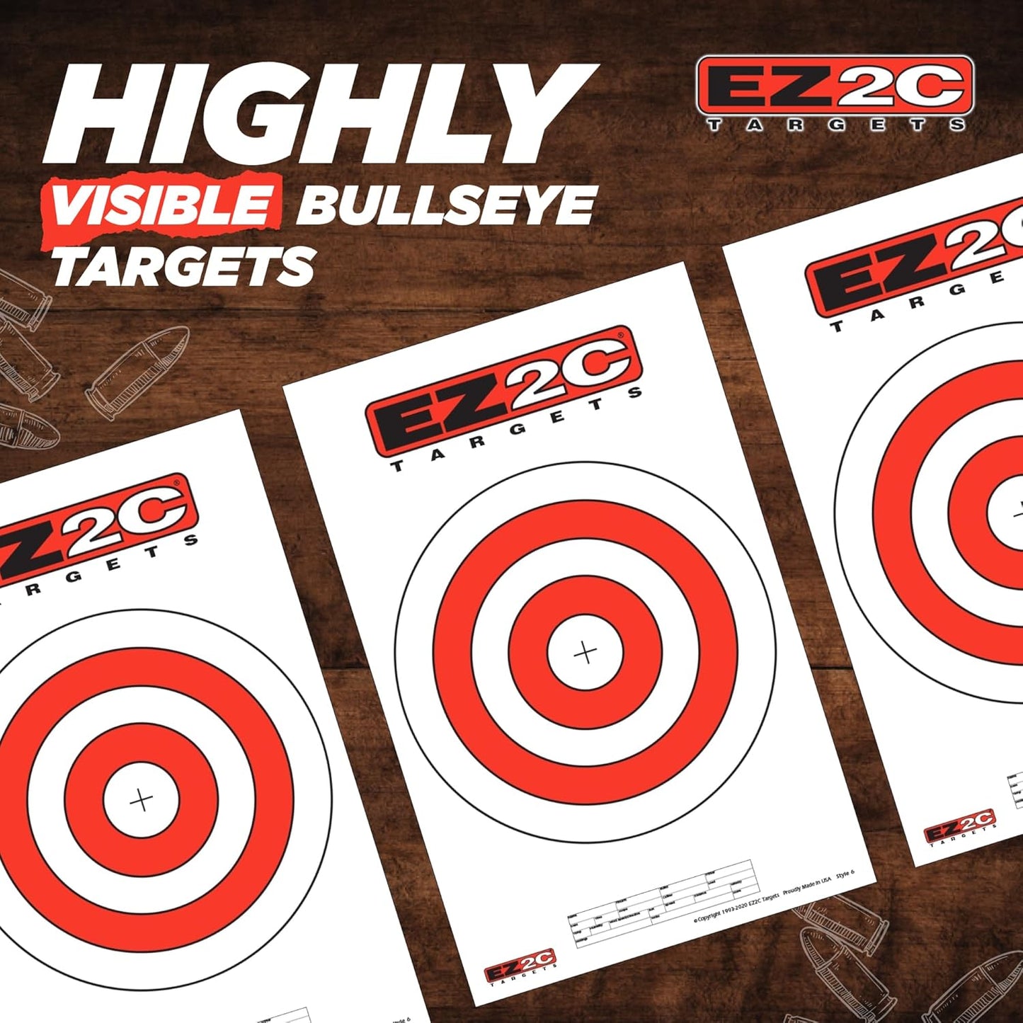 EZ2C Pistol Target, Bullseye Practice Targets for Shooting Range, Made in USA Compatible with All Pistols and Handguns, Tactical Paper Targets for Gun Range 11" x 17" Tear-Off Pad of 25
