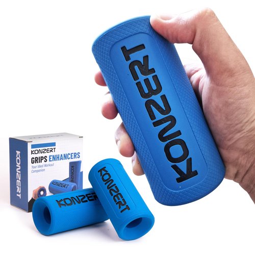 Konzert Grip Strength Trainer - Dumbbell & Bar Grips for Lifting, Forearm Training, Pull Up Handles, Weightlifting Workout Equipment, Thick Rubber Grips, Barbell Attachments, Gym Workout Gripper