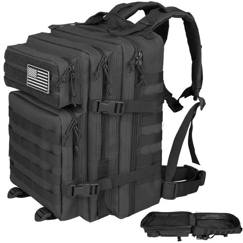 RooPoke 45L Army Tactical Backpack For Men,Large Military Assault Pack 3 Day Bug Out Bag For Women, Molle Daypack Camping Outdoor Mountaineering Backpacks Black Rucksack Survival