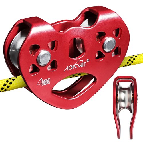 Zip Line Pulley 8-13mm Climbing Pulley Cable Rope Durable Aluminum Stainless Steel Roller Double Tandem Speed Dual Pulley 25KN for Backyard Zipline Hauling Rigging Mountaineering Rescue Climbing Gear