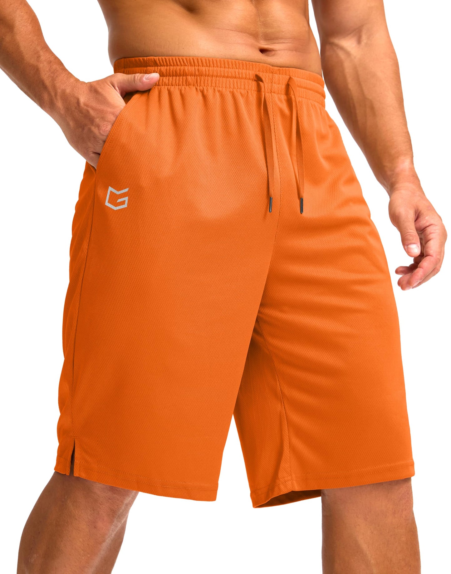 G Gradual Men's Athletic Shorts with Pockets 9" / 11" Long Basketball Shorts Lightweight Quick Dry Gym Workout Shorts for Men(Orange,M)