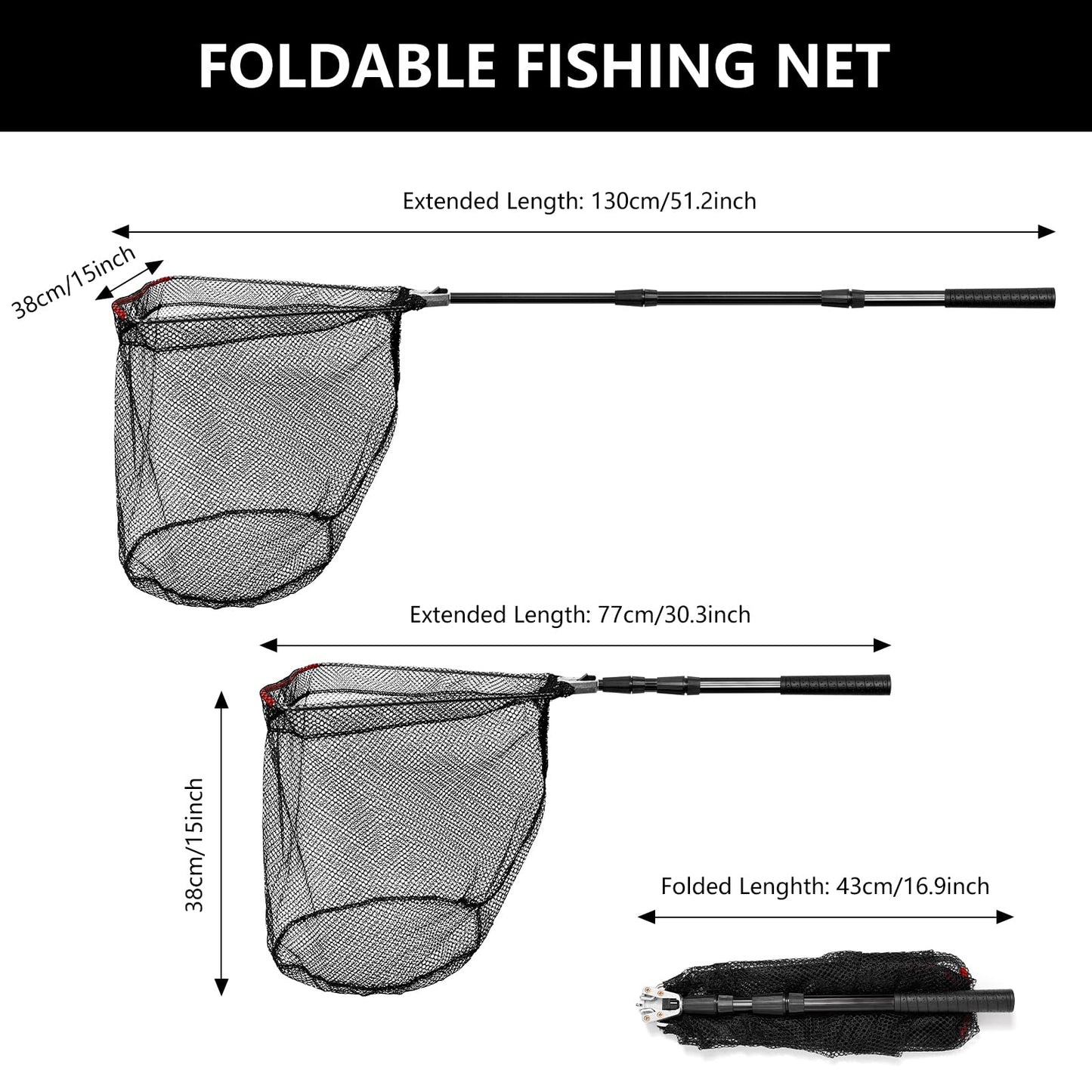 Fishing Landing Net, Fishing Net for Freshwater Saltwater with Long Telescoping Pole Handle Foldable Collapsible Small Fish Net for Kids Men Women Easy Catch Release