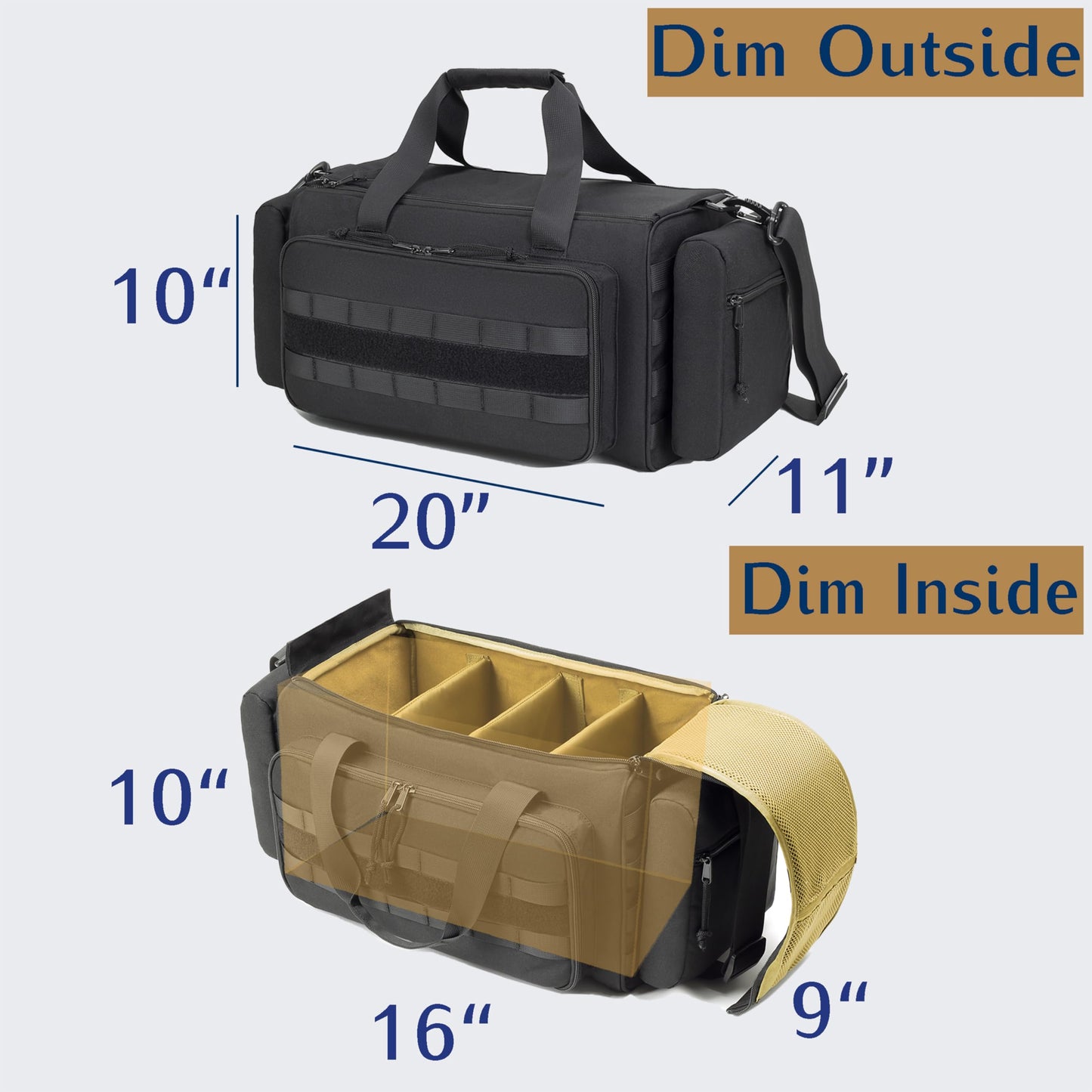 Aprikostein Range Bag for Handgun Ammo Shooting, L/XL Gun Case Carry 5+ Pistols Transport Tactical Gears Accessories with Lockable Zipper Molle Strap, Duffle Sport Bag Hunting Storage Capricorn
