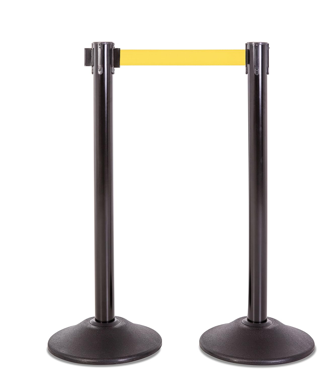 US Weight Black Heavy Duty Premium Steel Stanchion with Black 7.5-Foot Retractable Belt, 2 pack
