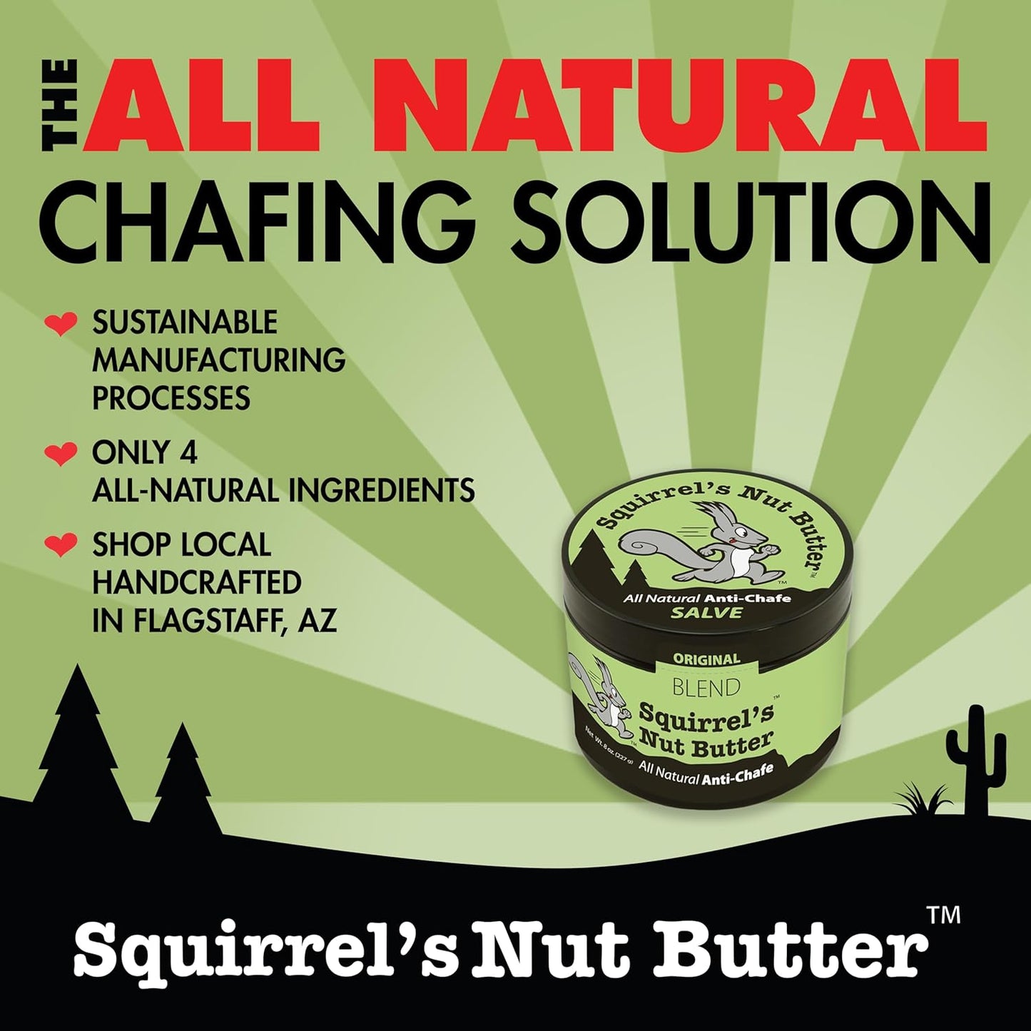 Squirrel's Nut Butter Anti Chafe Tub | All Natural Chafe Prevention & Skin Care for Athletes, Runners & Adventurers | Thighs, Arms, Pack Straps & More | 2.0 oz