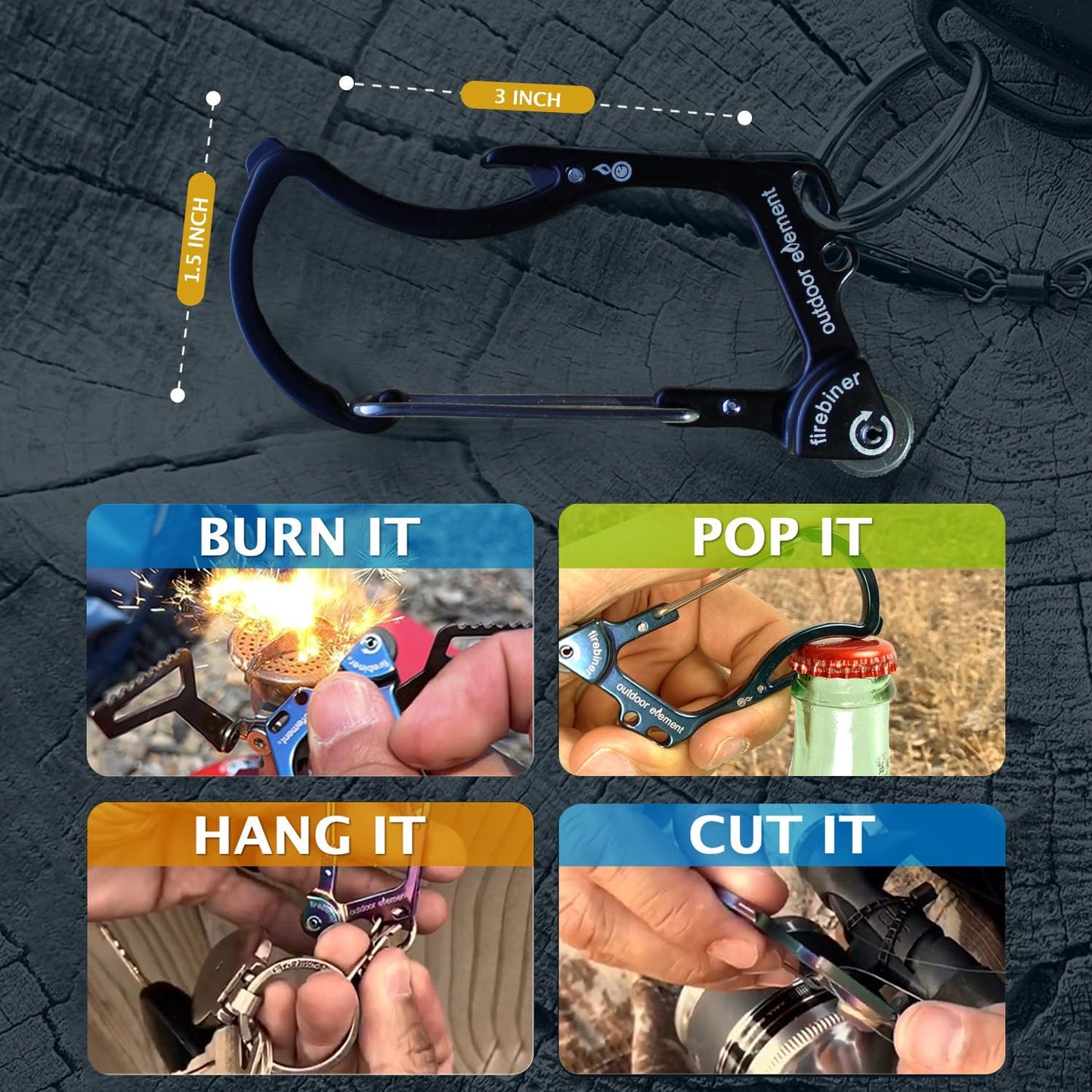 Firebiner 6-in-1 Fire-Starting Carabiner EDC Emergency Multitool -Keychain,Utility Blade,Bottle Opener,& More