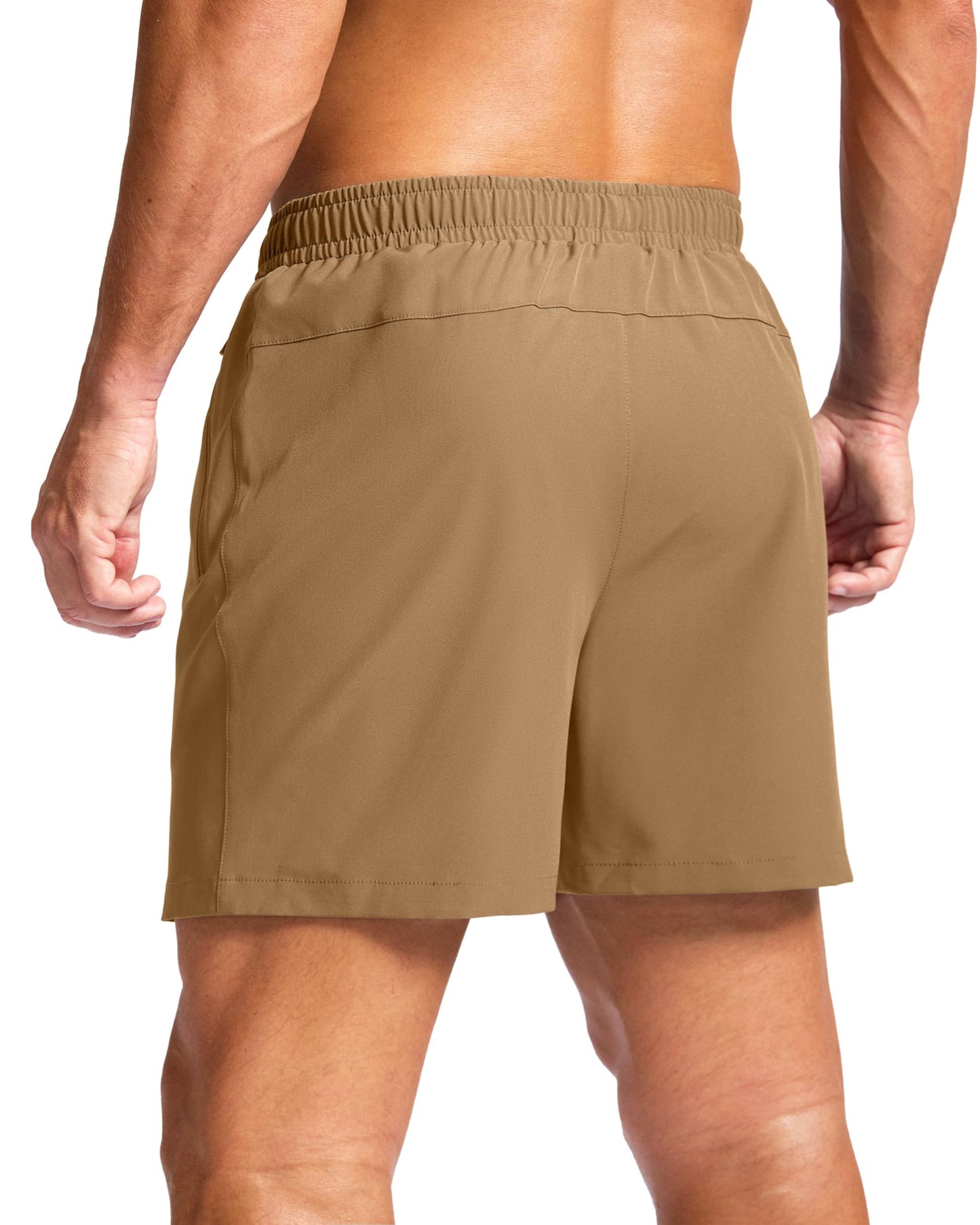 G Gradual Men's Athletic Running Shorts with Zipper Pockets Quick Dry 7"/ 5"/ 9" Workout Gym Shorts for Basketball Hiking(Dark Khaki,5M)