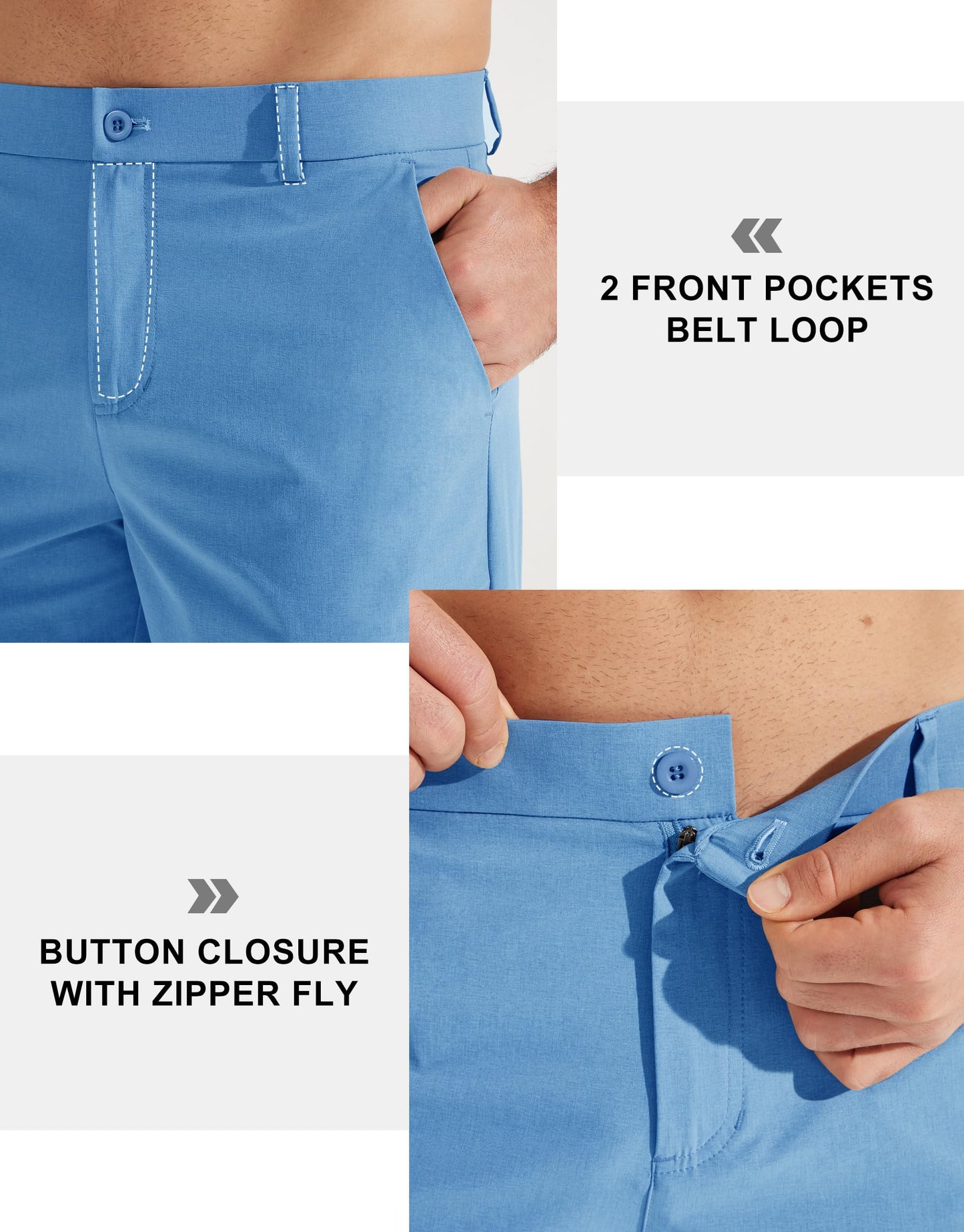 Libin Mens Golf Pants Classic Fit Stretch Work Dress Pants 32" Quick Dry Lightweight Business Casual Trousers Comfort Water Resistant, Brilliant Blue, 30W x 32L