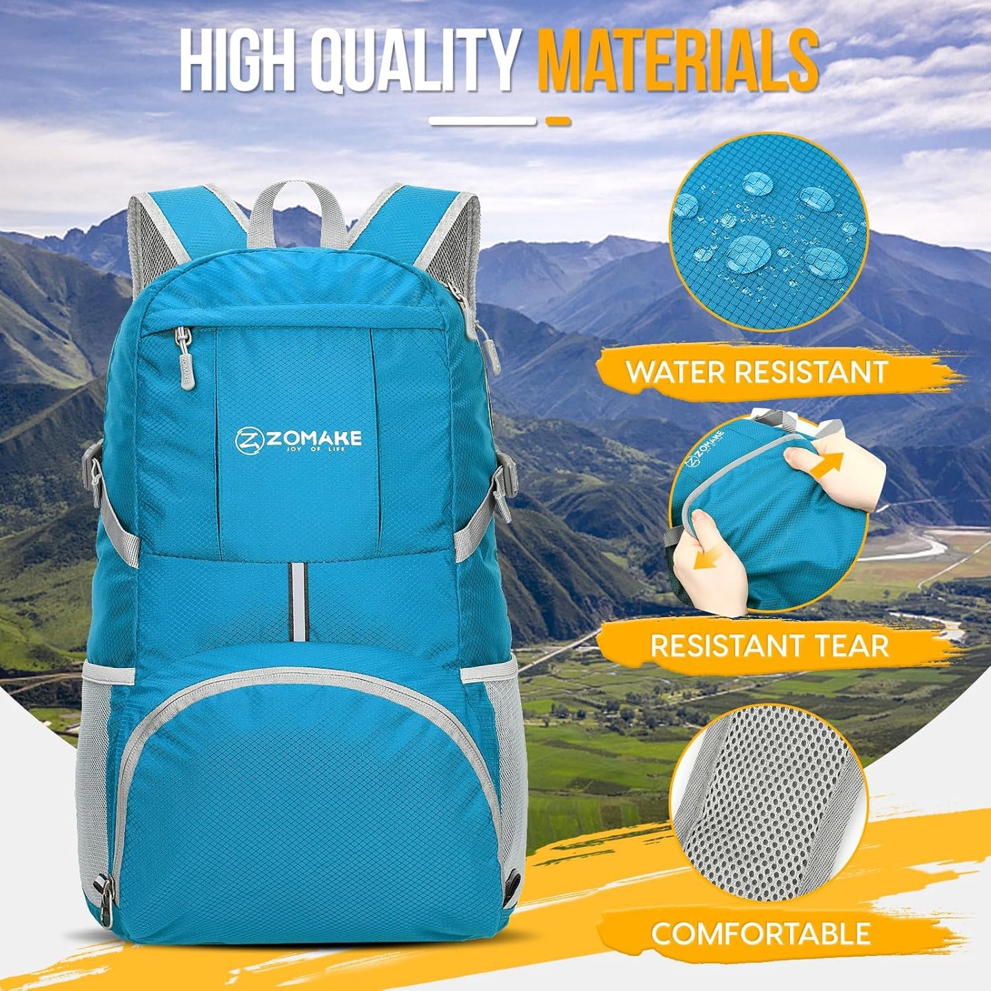 ZOMAKE Lightweight Packable Backpack 35L, Light Foldable Backpacks Water Resistant Collapsible Hiking Bag, Compact Folding Day Pack for Travel Camping(Black)