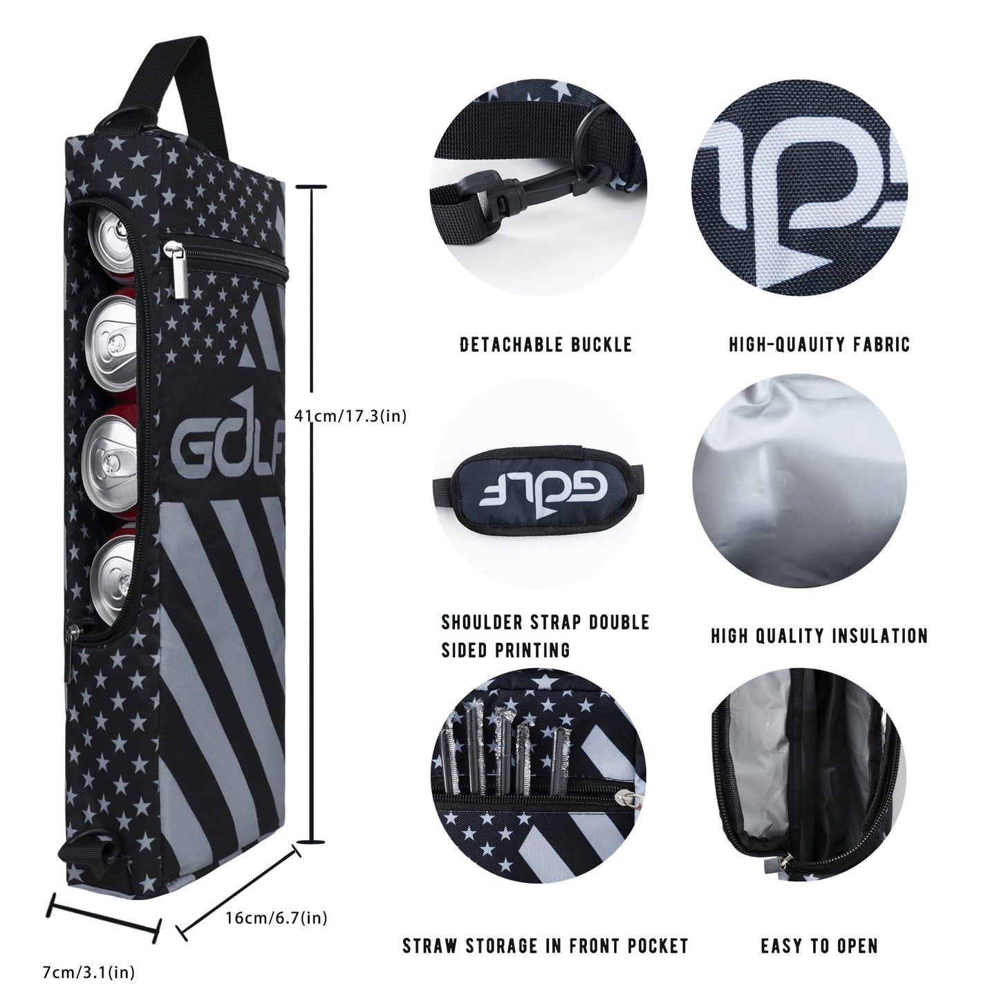 Golf Cooler Bag Plus Ice Pack Soft Sided Insulated Cooler Bag- Holds 6 Pack of Cans or 2 Wine Bottles - Grey Camo Golf Beer Sleeve Black Fits Discreetly in Golf Bags