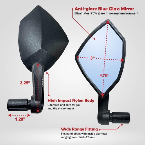 Hafny 2025 Bar End Bike Mirror, HD Glass Lens, Ajustable & Rotatable Safe Rearview Bicycle Mirror, Blast-Resistant, HF-6003-FR054 (Blue Glass (Left + Right) Pair)