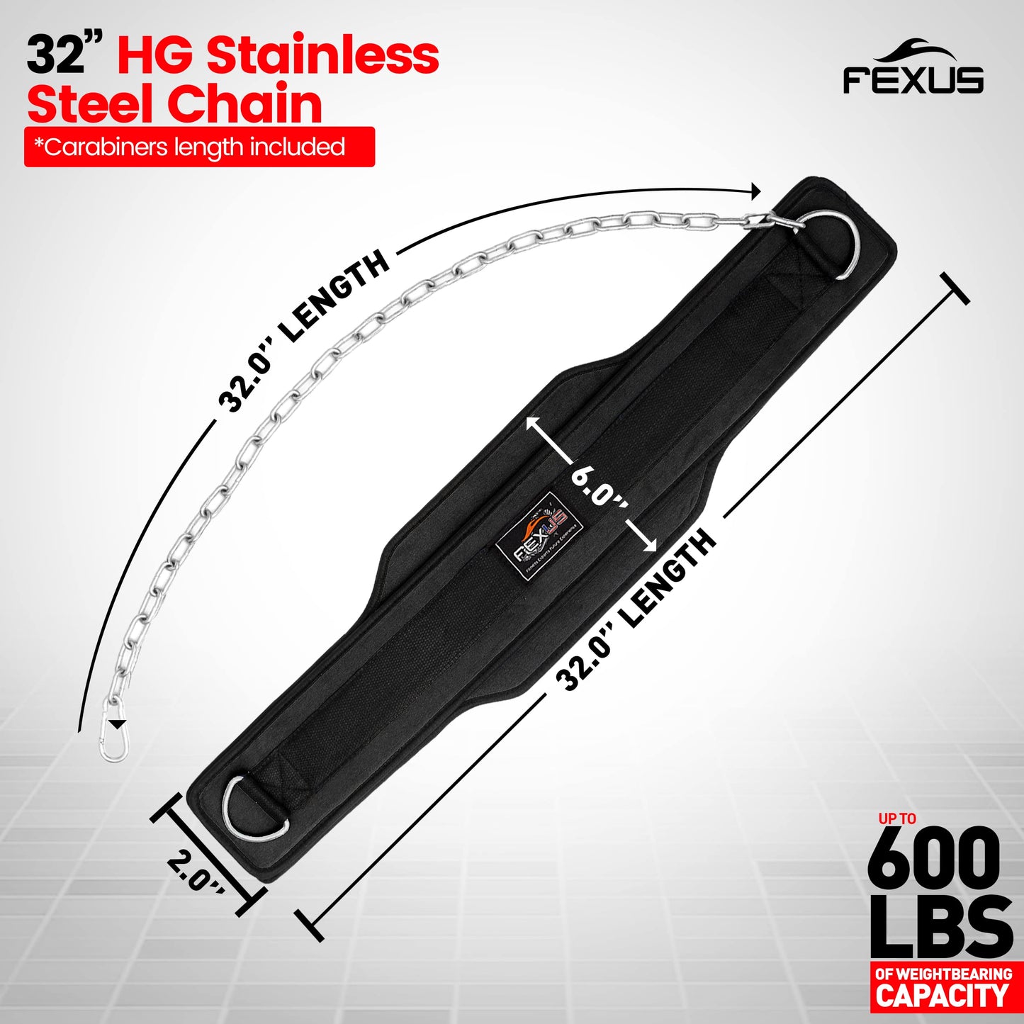 Fexus Dip Belt forWeightlifting, Gym Weight Belt for Men Women- Professional Dip Squat Bodybuilding Heavy Duty Steel Chain Workout Belt with Convenient Neoprene Support (Black)
