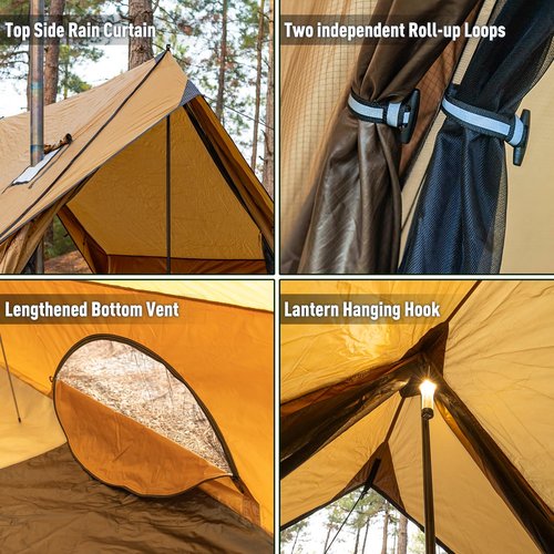 POMOLY Camping Hot Tent Cabin Tent, Chalet 70 Pro Portable Wall Tent with Stove Jack and Two Poles for 2-3 Person Hiking, Backpacking