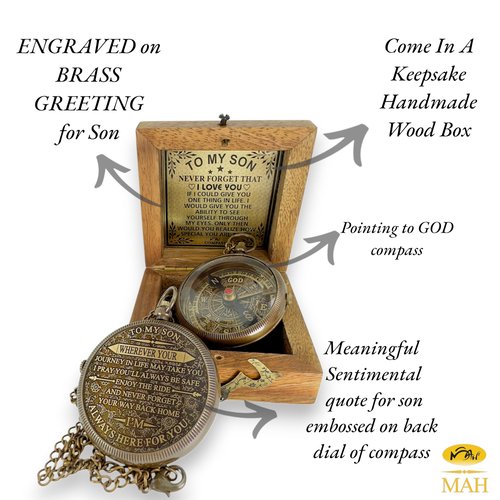 to My Son – Never Forget That I Love You, Brass Compass, Gift for Son from Mom and Dad, Graduation, Baptism, Confirmation, Communion, Sentimental Keepsake, Birthday Gift, Back to School, Faith Gift