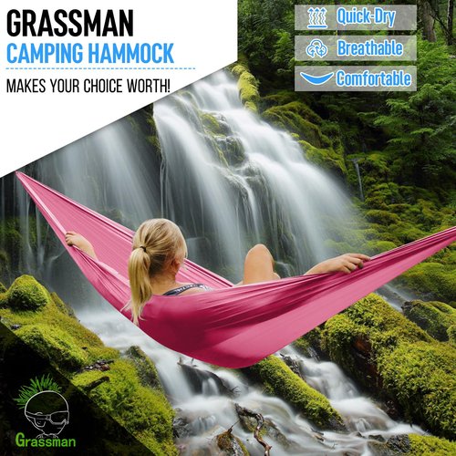 Camping Hammock Double & Single Portable Hammock with Tree Straps, Lightweight Nylon Parachute Hammocks Camping Accessories Gear for Indoor Outdoor Backpacking, Travel, Hiking, Beach