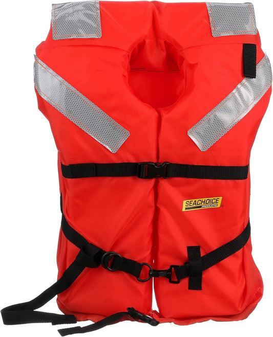 Seachoice Type I Commercial Offshore Vest & Jacket, Fluorescent Orange, Reflective Panels, Various Sizes