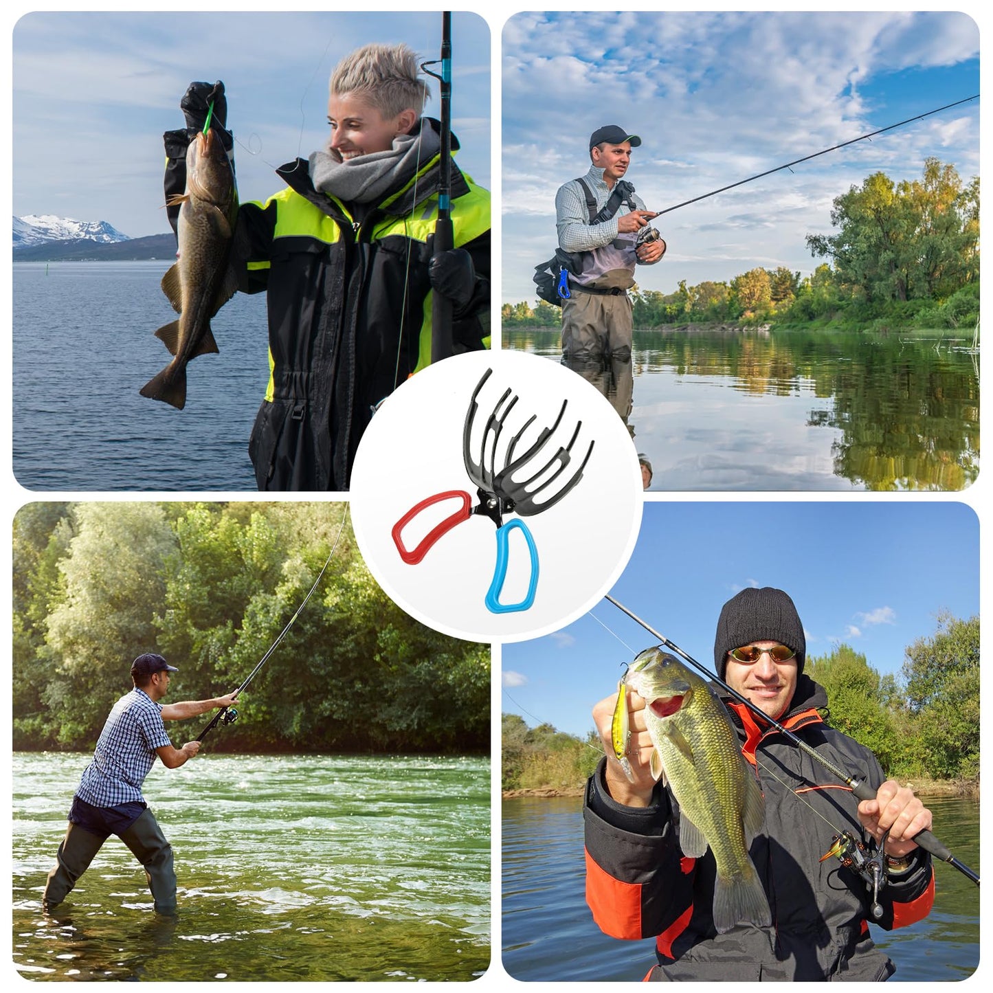 Fish Claw Gripper, Fishing Pliers Gripper, 3 Claw Fish Gripper, Metal Fish Control Clamp Tong Tackle Tool, Multi-Functional Lightweight Non-Slip Fish Claw Gripper for Catch Fish Fishing Accessories