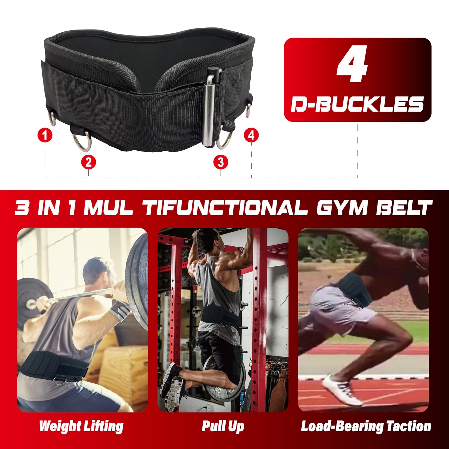 3-in-1 Weight lifting belt for Gym, Self-Locking Dip Training Belt with Lron Chain, Men and Women Premium Fitness Belt for Pull Up, Squat, Powerlifting, Deadlift.