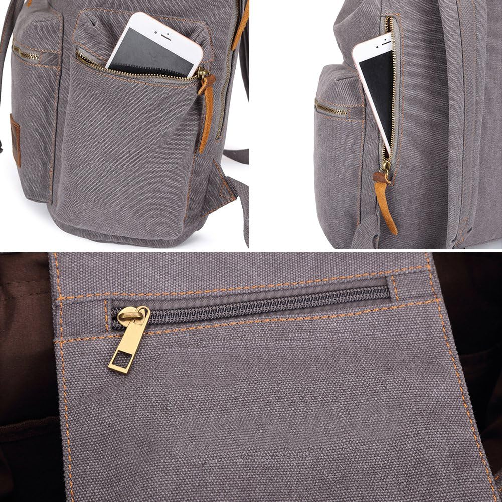 Vintage Leather Trim Backpack for Men & Women | Casual Travel Rucksack for Laptops