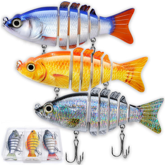 SHINETAO 3 Pcs Multi Jointed Swimbait for Bass & Other Freshwater & Saltwater Species - Slow Sinking Lure with Tackle Box - Must-Have Gear for Fishing Enthusiasts