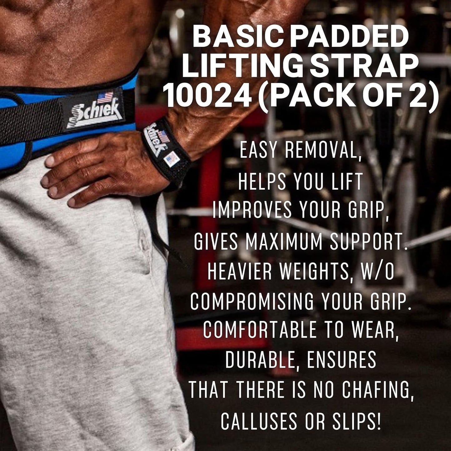 Schiek Sports Model 1000-BPS Basic 20" Padded Lifting Straps - Black