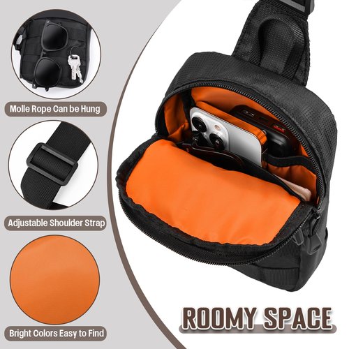 DEYACE Small Sling Bag for Men, Tactical Inspired Waterproof Utility EDC Mini Crossbody Chest Bag for Travel Work Sport (Black)