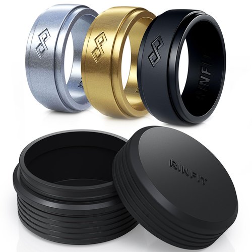 Silicone Wedding Bands for Men and Silicone Ring Box Combo - 30-Ring Capacity Silicone Box for Silicone Rings - 3 Infinity Rings SetF, size 12