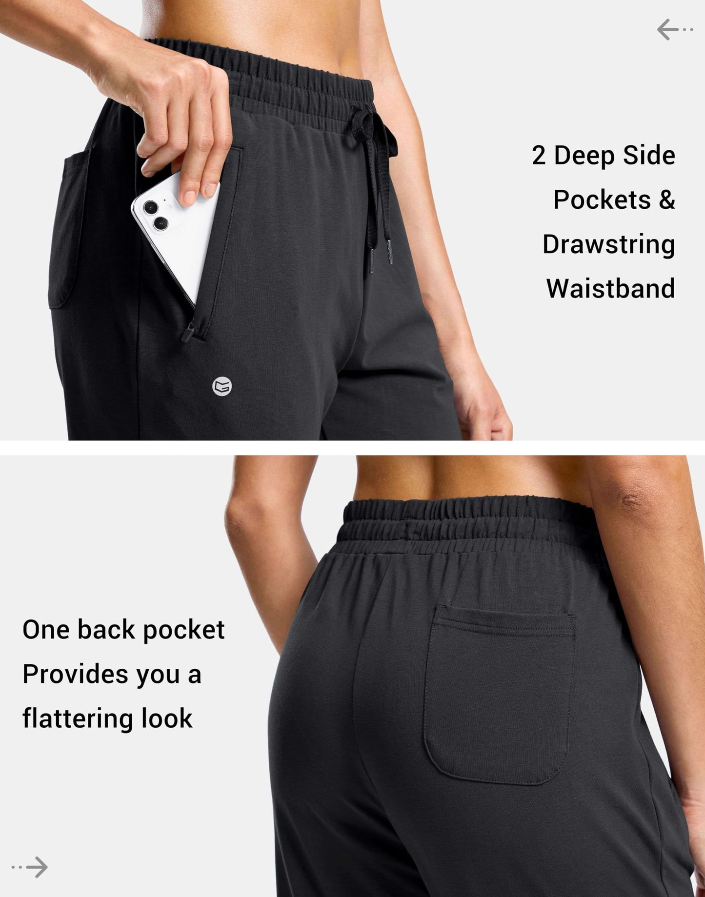 G Gradual Women's 30"/32"/34" Inseam Tall Sweatpants Cotton Joggers with Zipper Pockets Yoga Lounge Athletic Pants for Women(Black,L30_L)