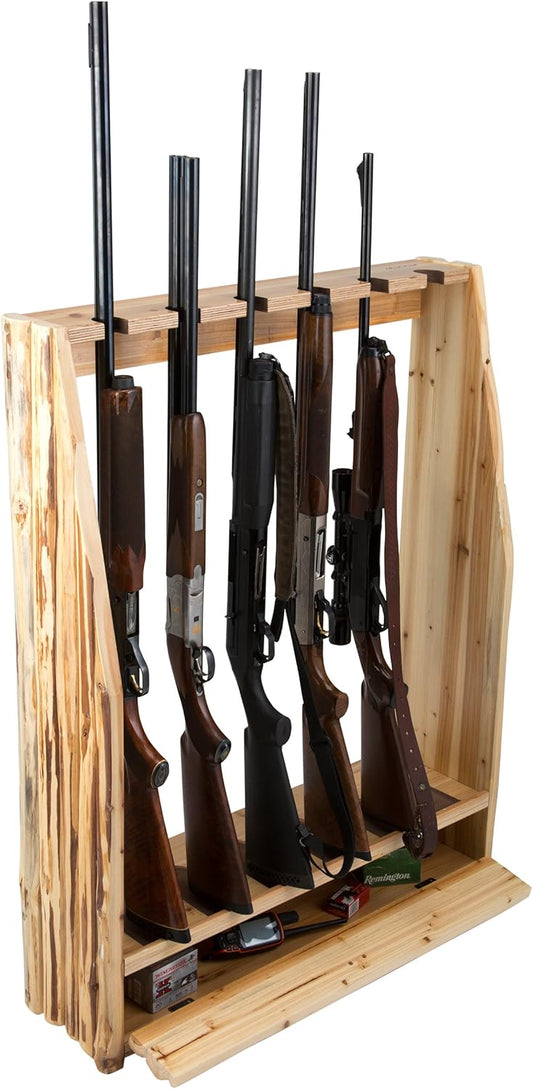 Rush Creek Creations unisex adult Rustic Pine Standing Indoor 6 Rifle Shotgun Storage Rack, Rustic Pine, 34 L x 9.5 W 42 H US